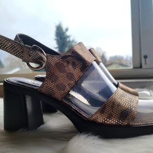 Franco Sarto Havana Metallic Animal Block Heel Sling Back size 8